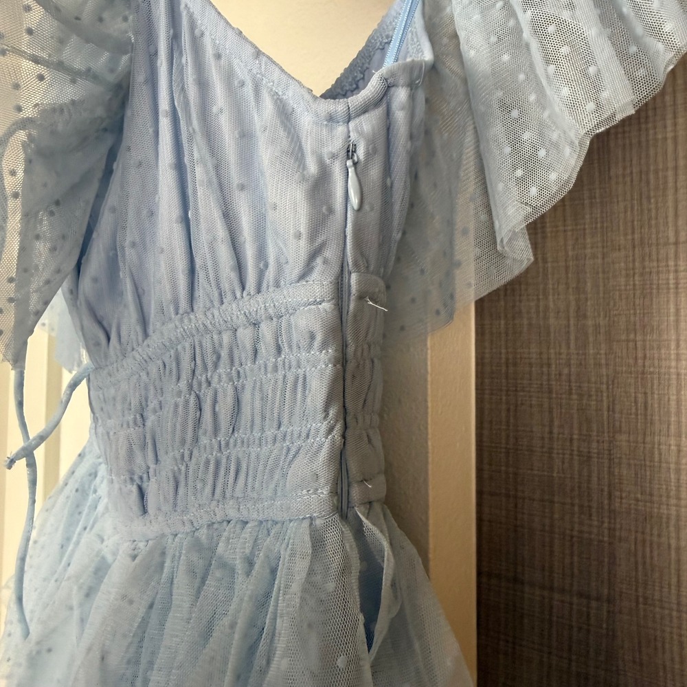 NEW Petal & Pup Blue Belle Maxi Dress Tiered Ruffle Lace Balletcore Size Medium - Picture 8 of 13